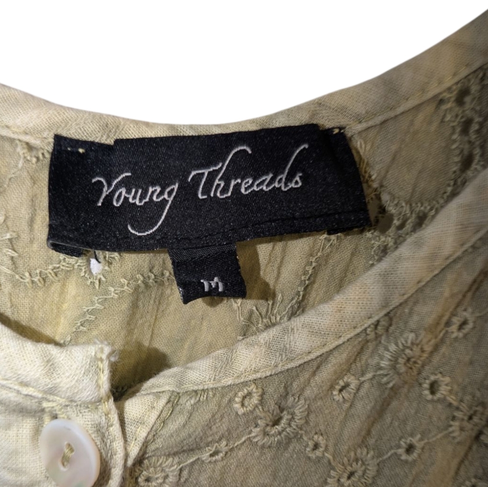 Young Threads Sage Mixed Fabric Patchwork Eyelet … - image 5